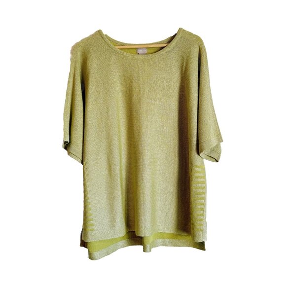 Chico’s Shimmer Side-Ribbed Sweater Size XL Chartreuse Short Sleeve Holiday Glam - Picture 3 of 8
